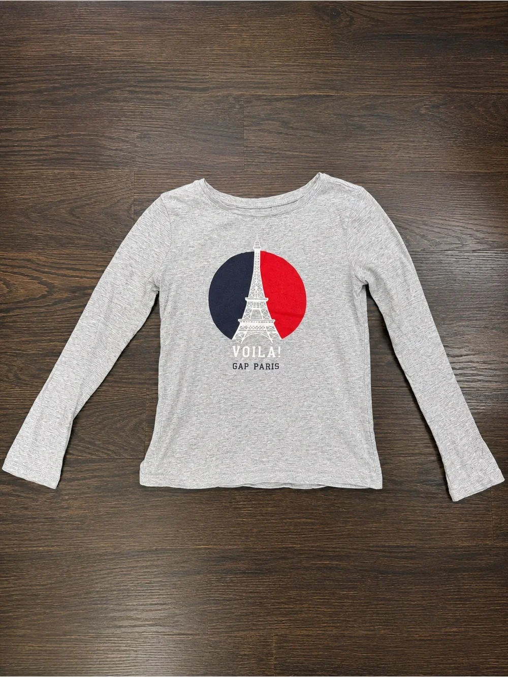 GAP Girls Grey Long-Sleeve Tee with Red & Navy Paris Graphic